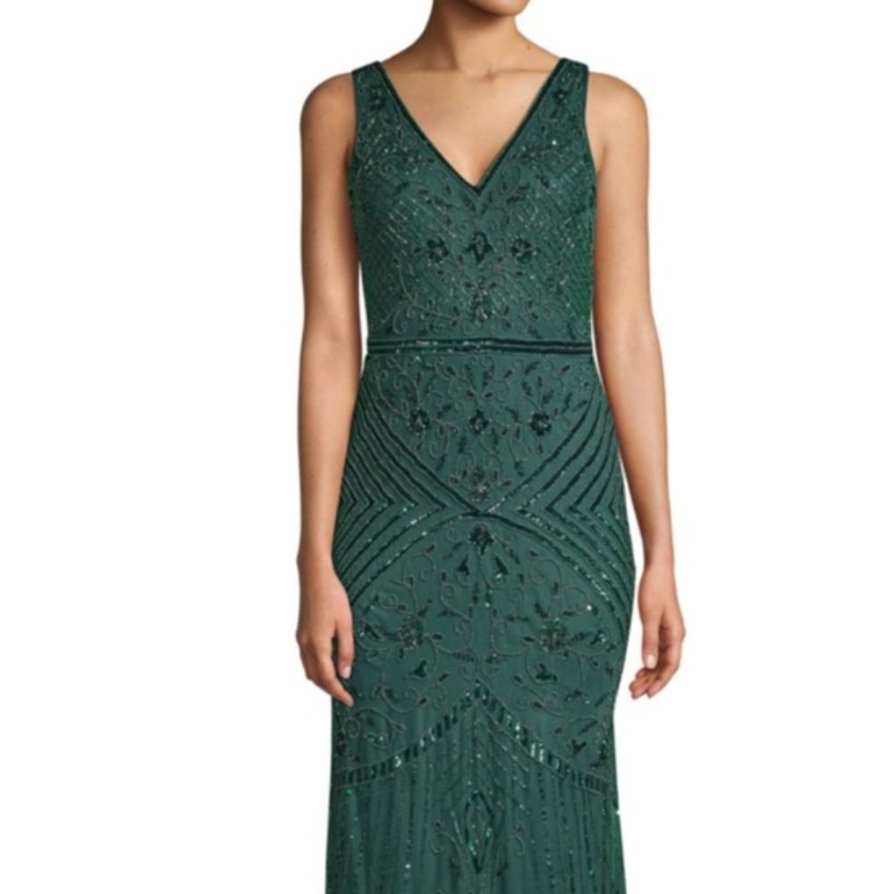 Adrianna Papell Green Beaded Gown
